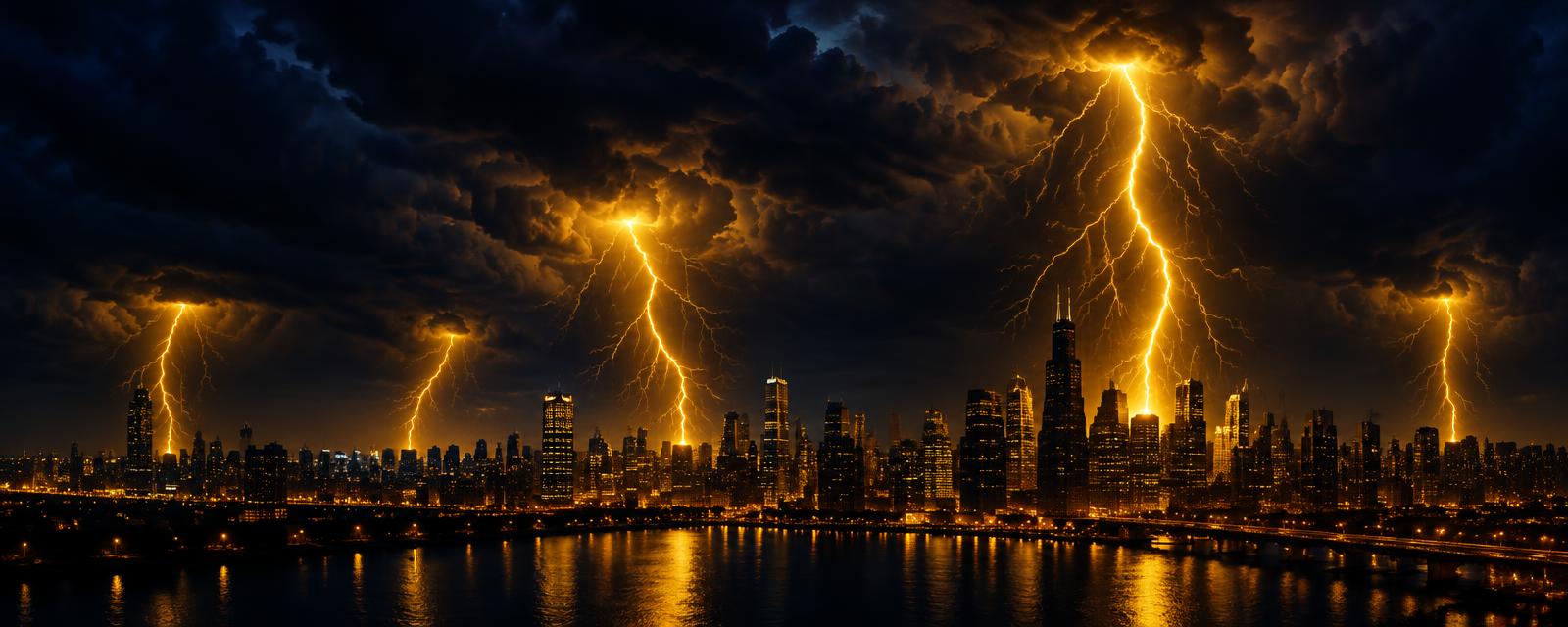 Lightning storm over a city skyline